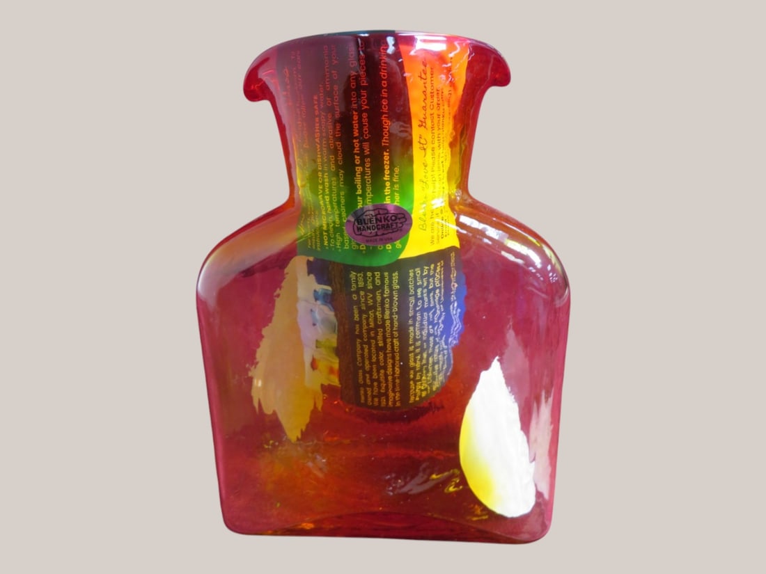 Handcrafted Blenko Amberina Decanter: Artist signed Orig sticker 9 x 6