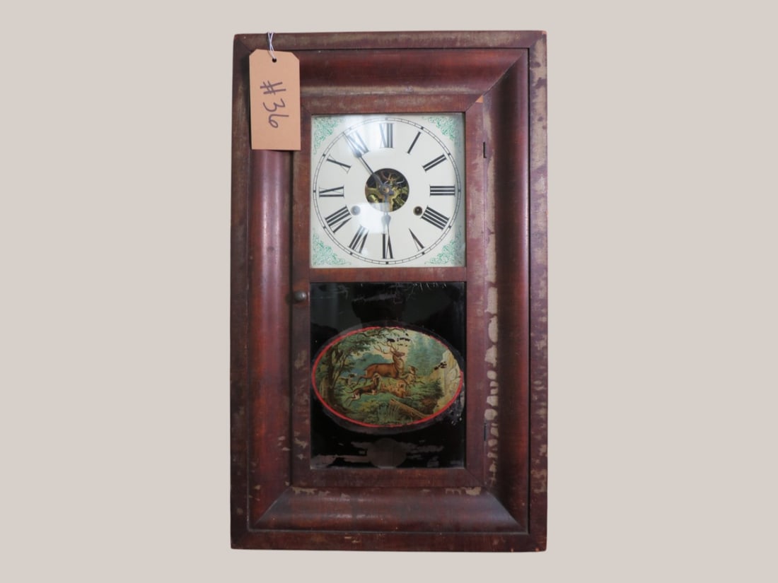 Seth Thomas Shelf Clock: No weights Reverse Painted Deer 26 x 15 x 4 "As found" condition