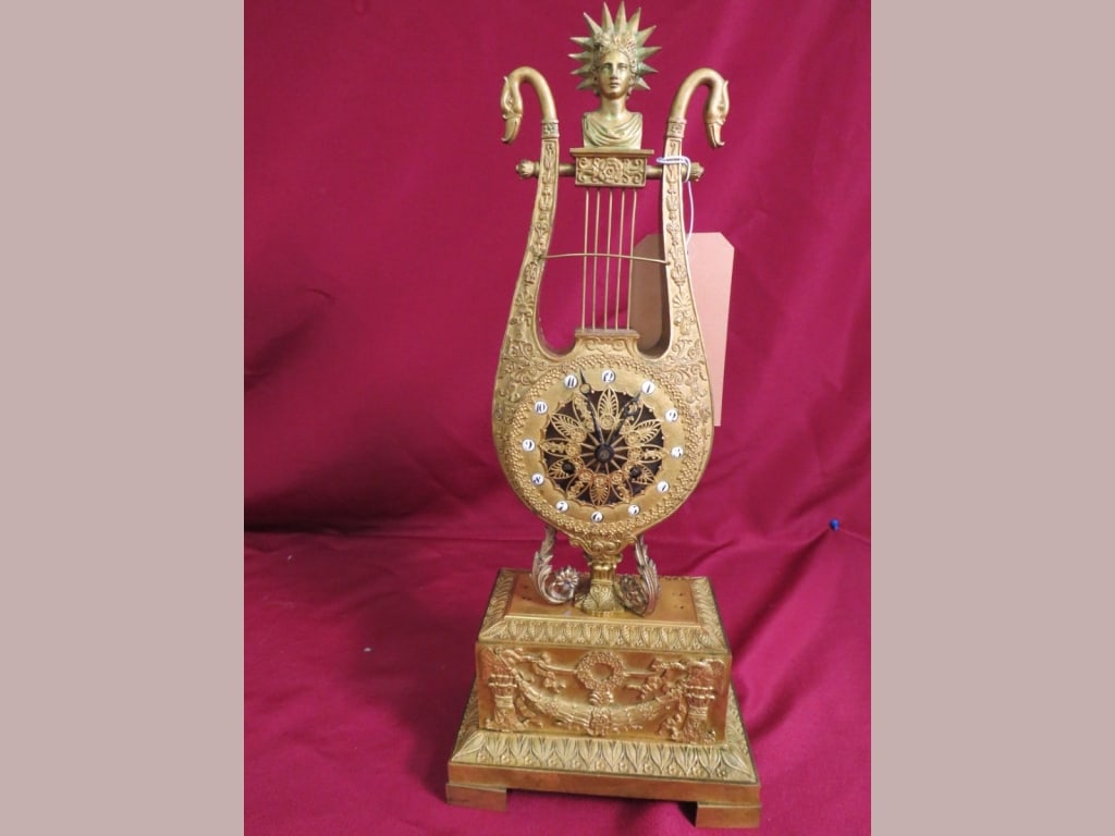 French style Guilded Harp Clock - 2