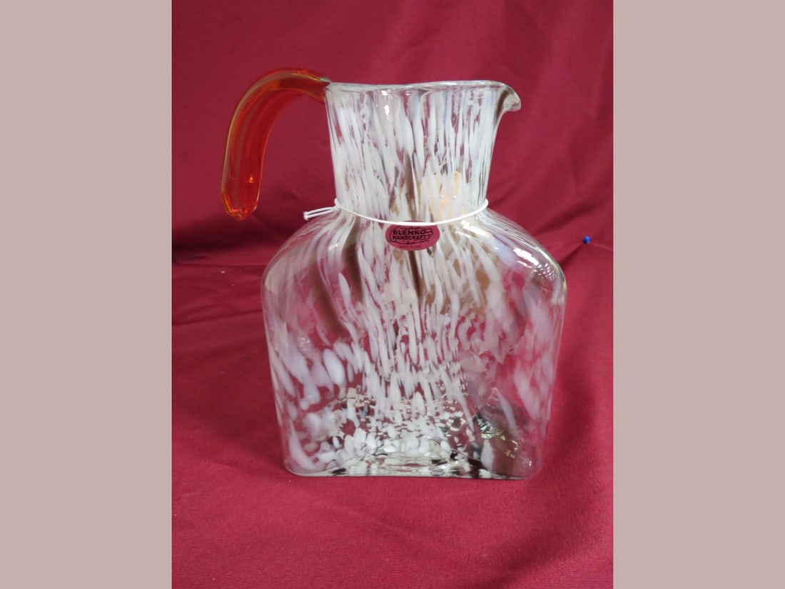 Handcrafted Blenko Tangarine Splatter Pitcher - 2
