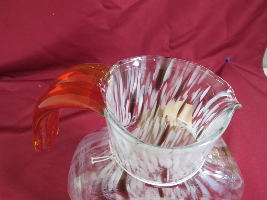 Handcrafted Blenko Tangarine Splatter Pitcher - 3