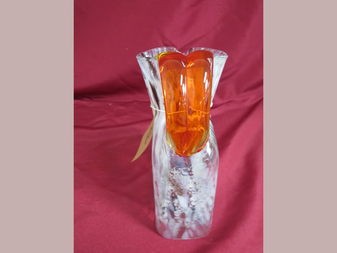 Handcrafted Blenko Tangarine Splatter Pitcher - 5