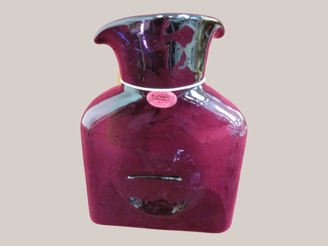 Handcrafted Blenko Amethyst Decanter: Artist Signed Orig sticker 9x 6