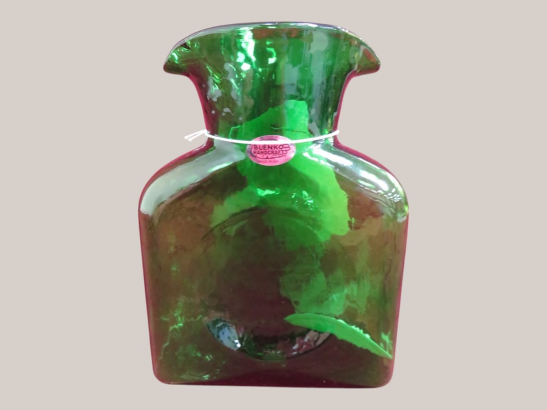 Handcrafted Blenko "On My Honor" Scout Emerald Decanter: 9 x 6
