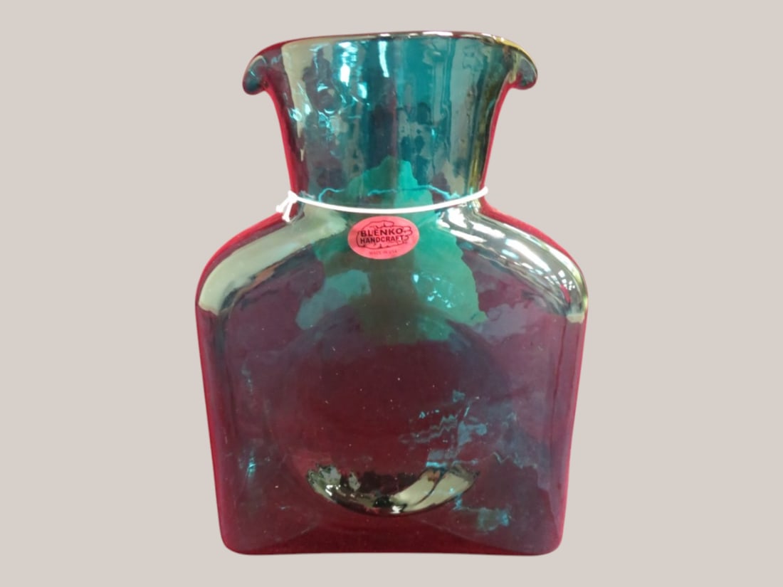 Handcrafted Blenko Teal Decanter: Artist signed 9 x 6