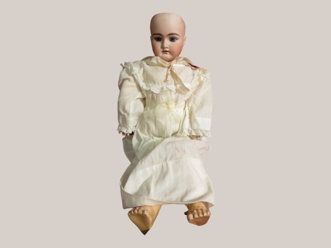 21" German Porcelain Head Doll: w/ Jointed Composite Arms/Legs/Rocker eyes