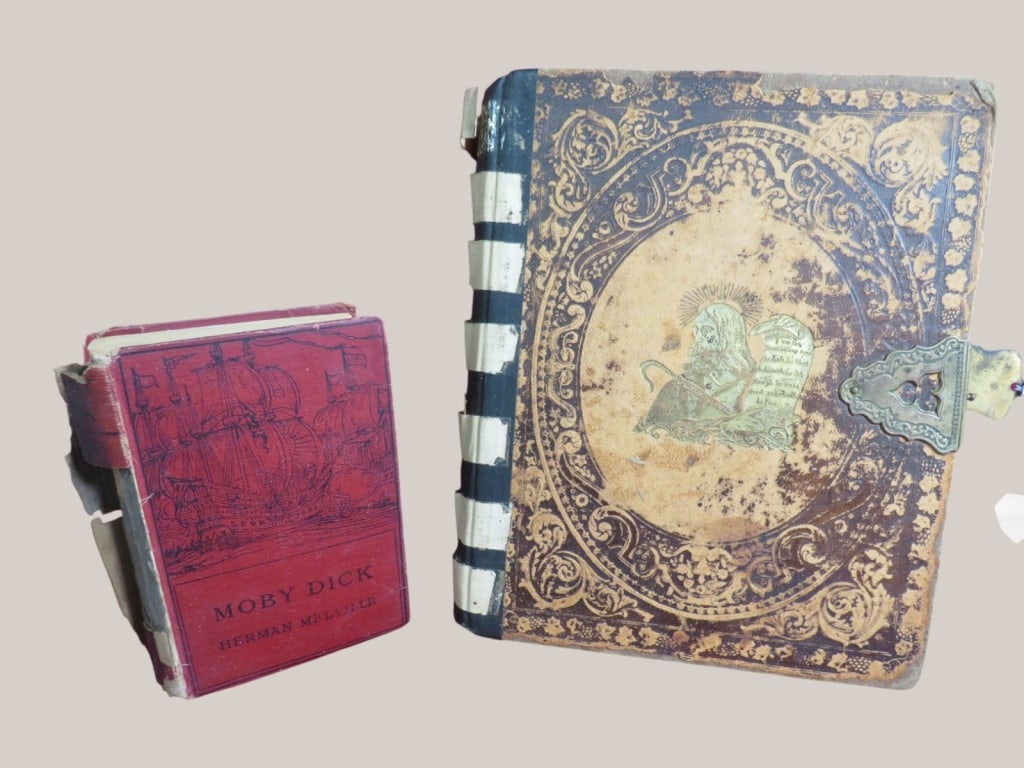 Leather-bound Holy Bible/Moby Dick by Melville: as Found condition