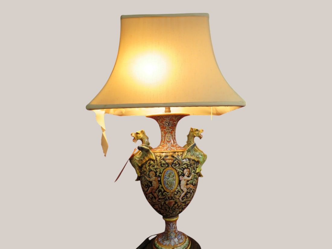Ceramic Gine Style Lamp: 29 x 12 Damage to Shade