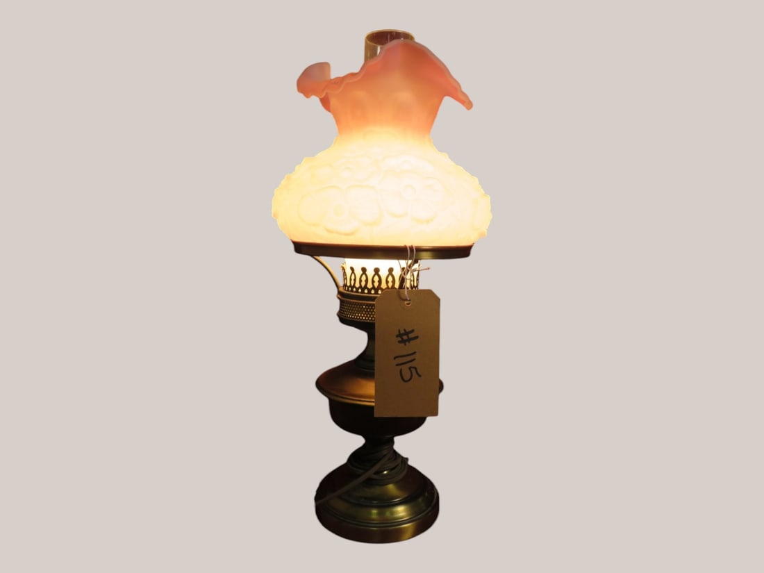 Fenton Pink Satin Lamp: 14 x 10