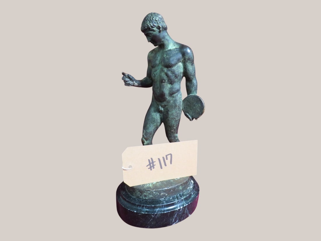 Kiolikiewicz - Italian Bronze Grand Tour Sculpture: Nude Discus Athlete 12 x 6 signed