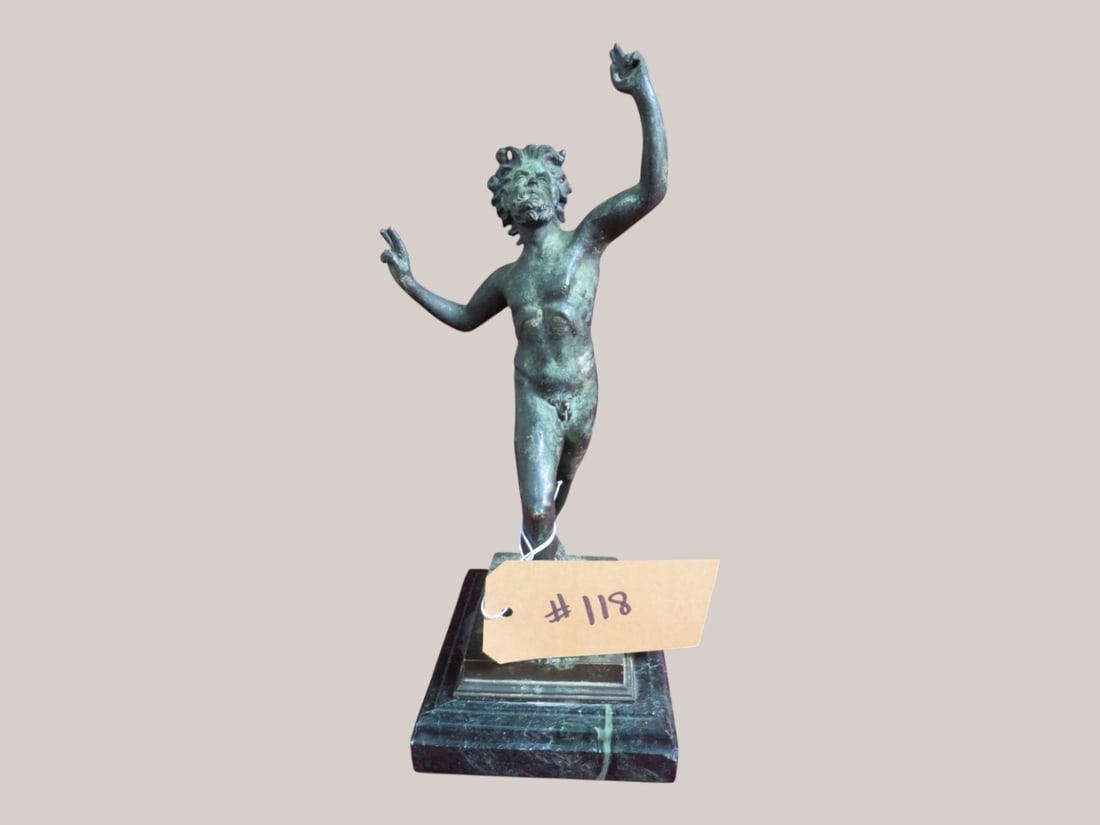 Bronze Ancient Roman Dancing Fawn of Pompei Statue: Marble Base Bronze 14 x 7