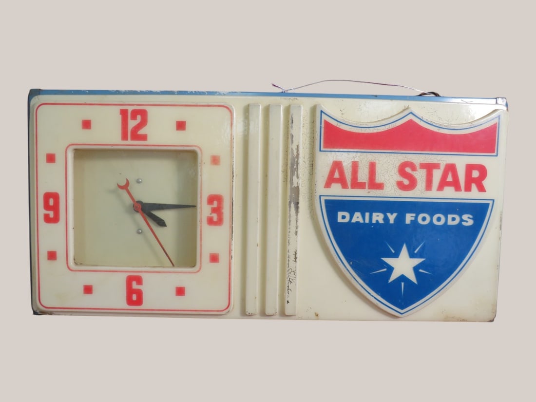 All Star Dairy Lighted Clock: 12 x 27 x 5 Clock working-Needs flourescent bulb