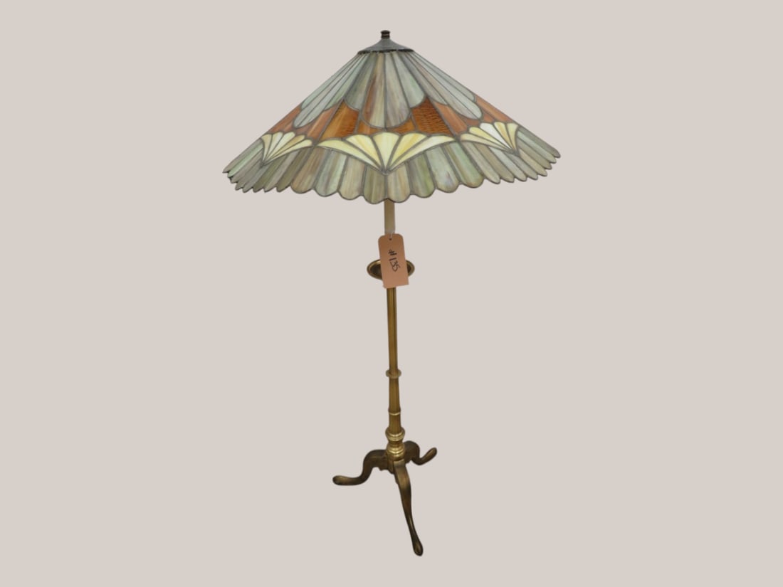 Vintage Brass Stained Glass Floor Lamp: 52 inch Tall/Shade 27 x 9