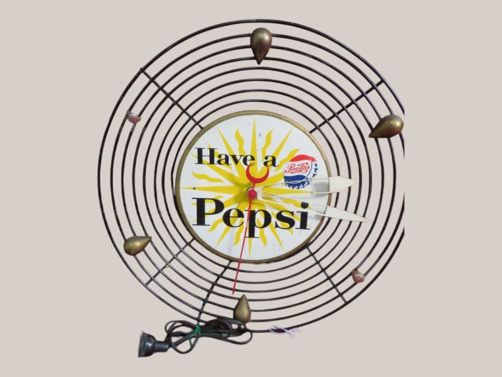 1950 Pepsi Wall Clock Mid-Century Modern: 17 x 4 Working condition