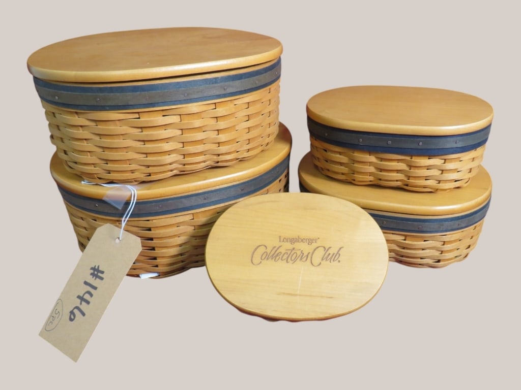 5 pc Longaberger CC Basket Set w/ Lids: Nesting 5 x 12 x 9