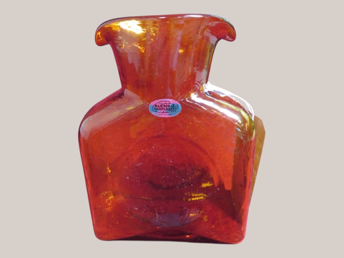 Amber Blenko Decanter: 8 x 7 x 3 Signed by John W Blenko