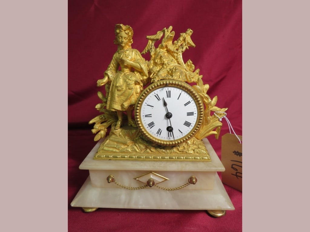 French Mantle Clock Featuring Figures on Marble Base - 2