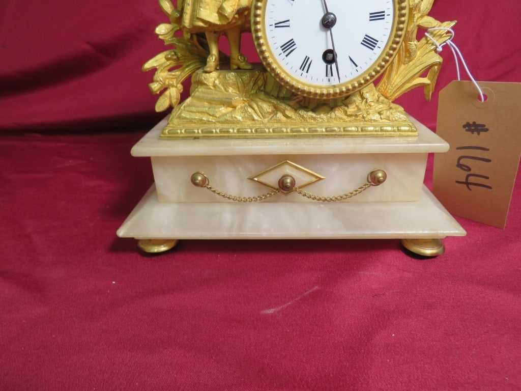 French Mantle Clock Featuring Figures on Marble Base - 7