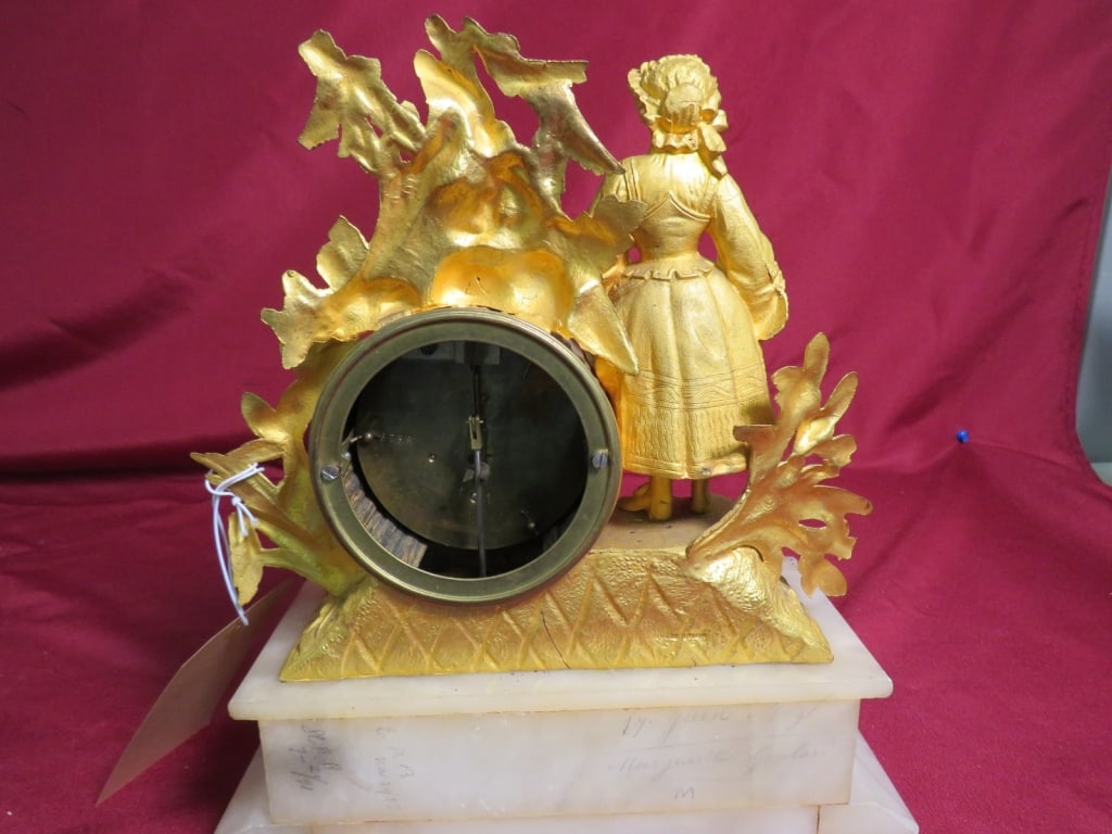 French Mantle Clock Featuring Figures on Marble Base - 8