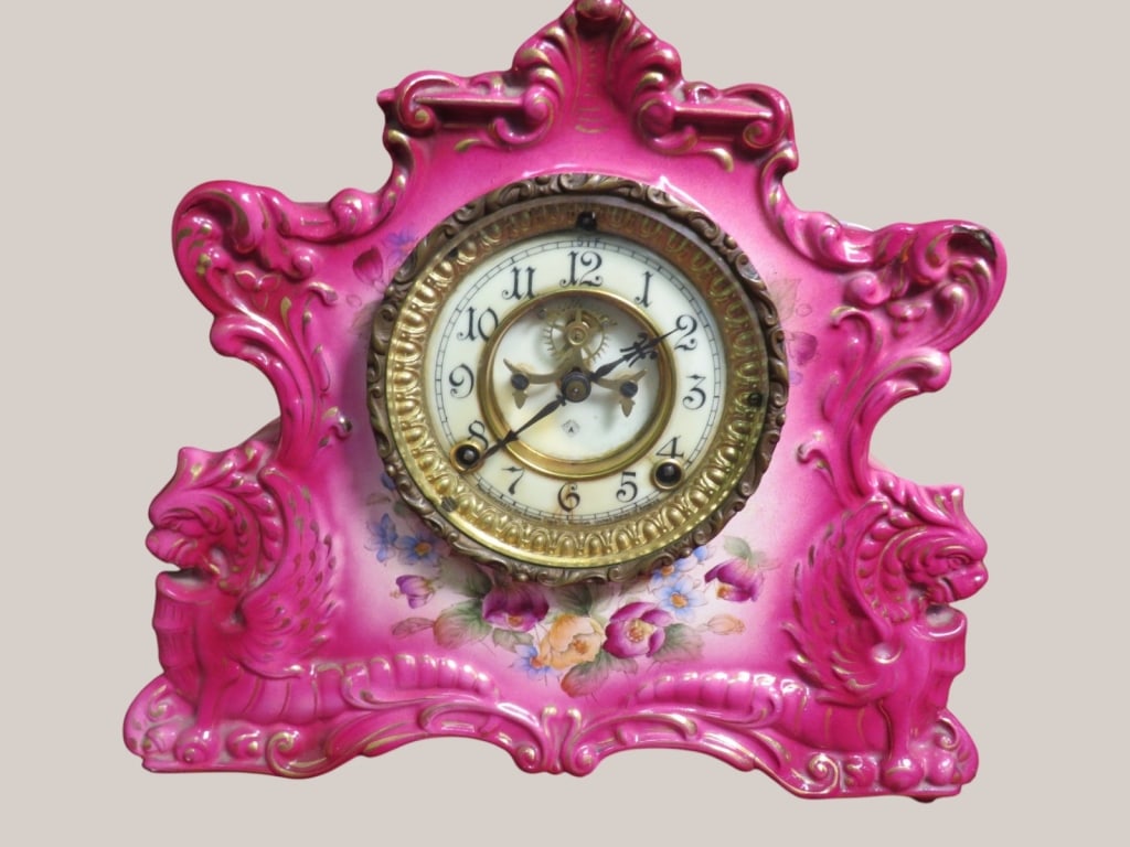 Ansonia Porcelain Mantle Clock: Victorian Era 11 x 13 x 5 "As found" condition