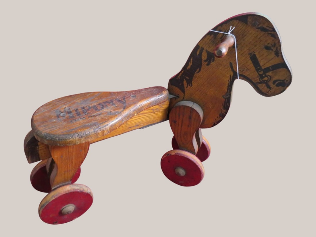 Vintage Antique Wooden Ride-on Horse: Mipony Logo on seat 18 x 24 x 6