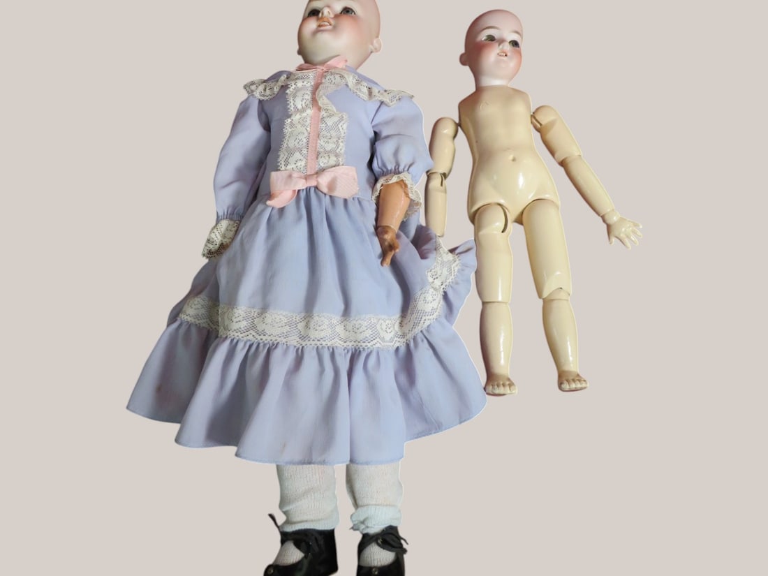 2-Porcelain Head Dolls: 1-Clothed Jointed Arms/Legs 1-Marked 1916 24 Tall max