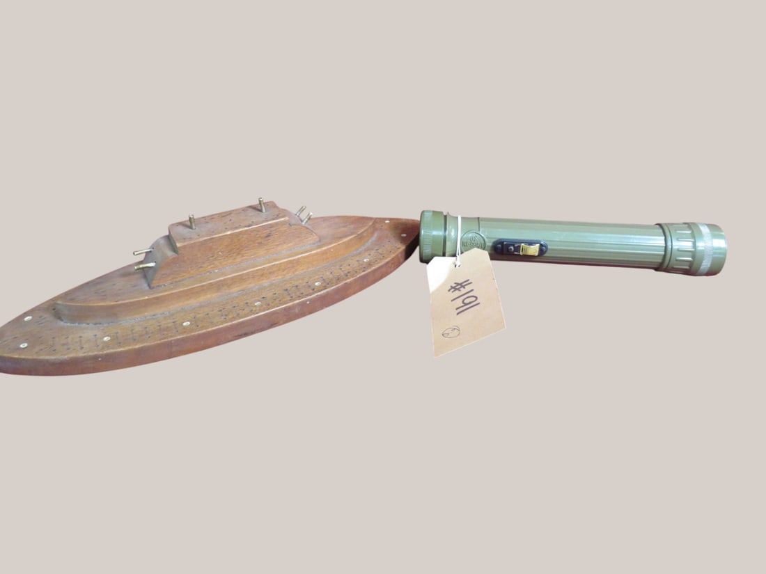 Battle Ship shaped Cribbage Board and Military Flashlight (1 of 6)