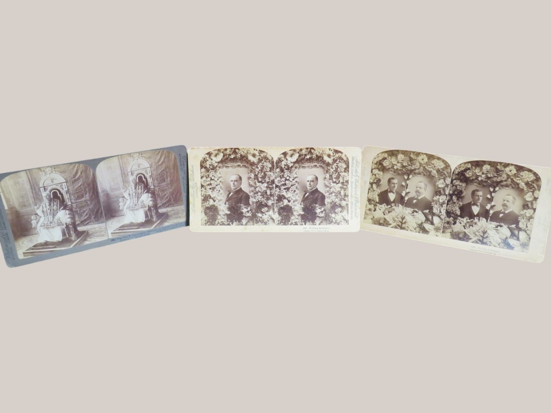 3-Stereoview Cards: Pres. McKinnley-Bryan & Seawell - Pope Pius X
