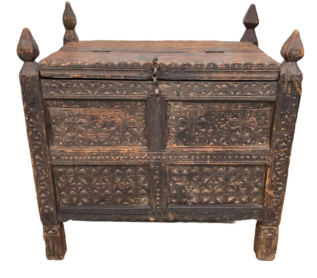 Mughal Style Carved Wood Chest, Early 20th Century (1 of 6)