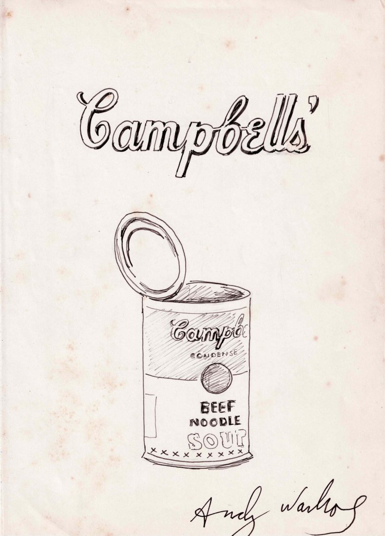 Andy Warhol Campbells Beef Noodle drawing: Andy Warhol, original name Andrew Warhol, (born August 6, 1928,Pittsburgh, Pennsylvania, U.S. died February 22, 1987, ( New York), American artist and filmmaker, an initiator and leading exponent of t