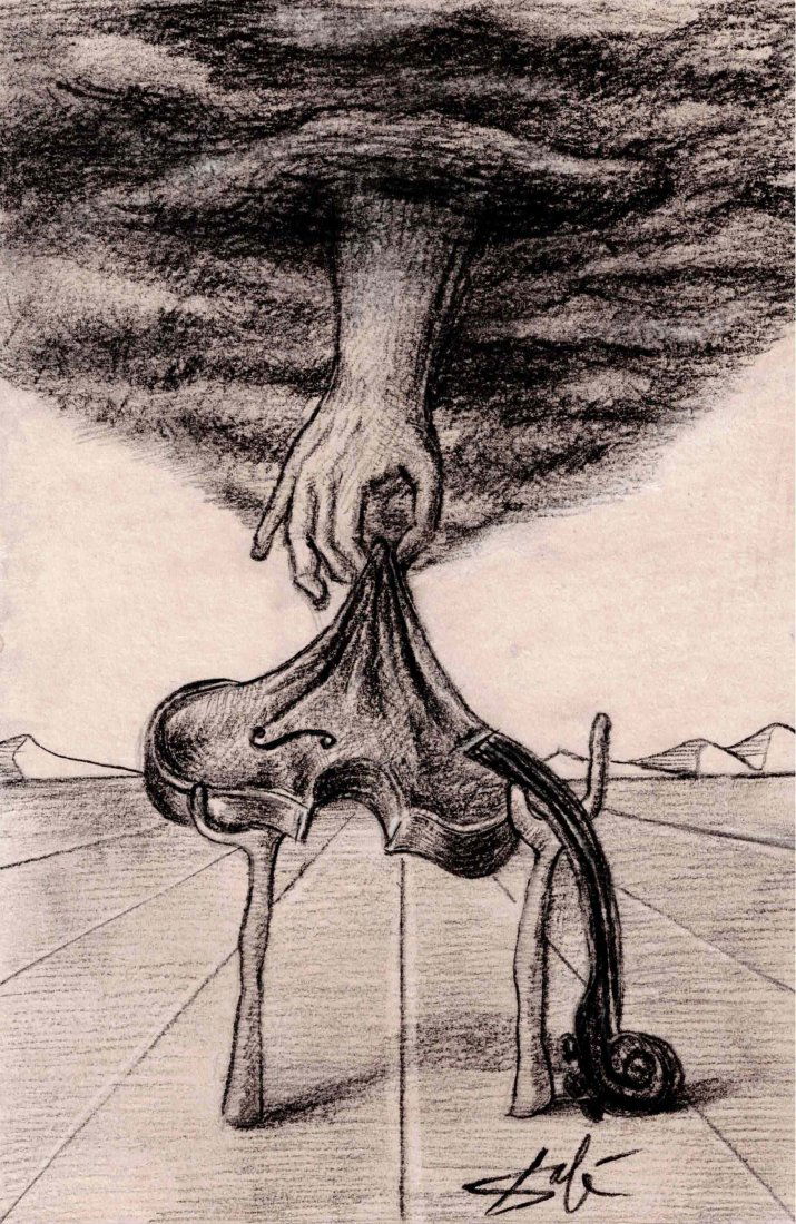 Salvador Dali Charcoal drawing Death of a Violin (1 of 1)