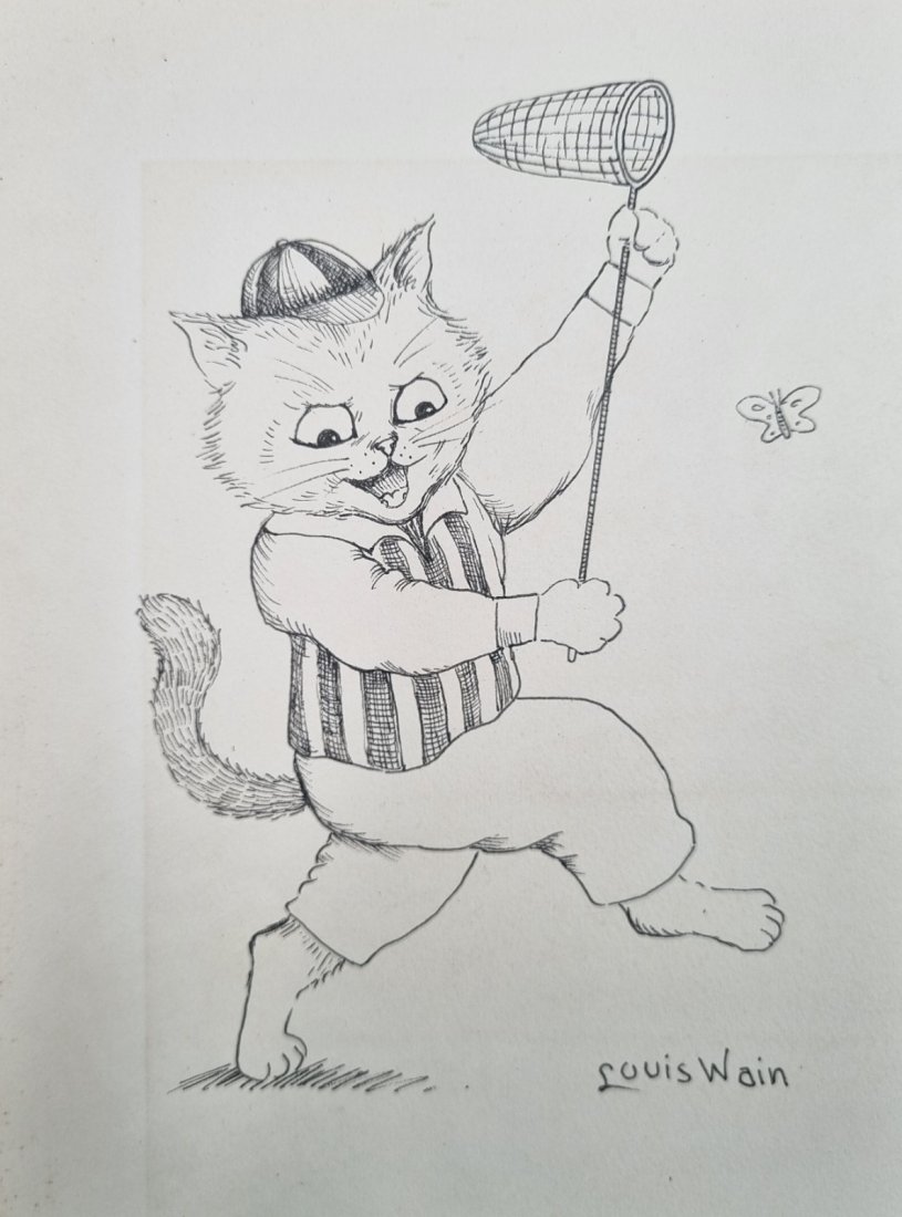 Louis Wain original Cat drawing catching Butterfly's (1 of 2)