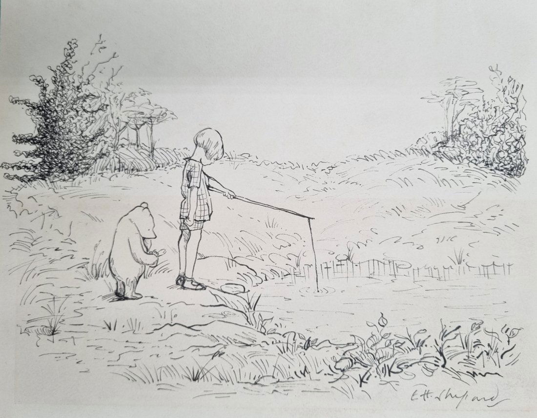 Ernest Shepard original pen and ink drawing Christopher Robin and Winnie the Pooh. (1 of 2)