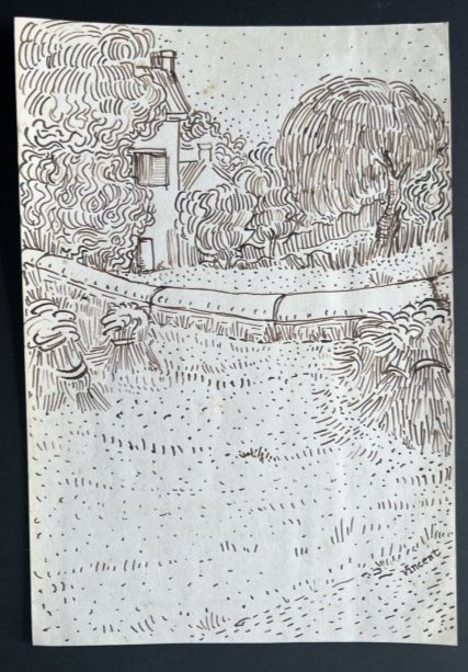 Vincent van Gogh vintage drawing Making Hay No Reserve (1 of 2)