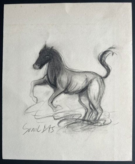 Sunil Das drawing of a Horse No Reserve: Sunil Das (4 August 1939 – 10 August 2015) was an Indian expressionist painter. He is known for the paintings in his Bull Series and his piece "Woman". This is a beautiful drawing of a Horse.This is