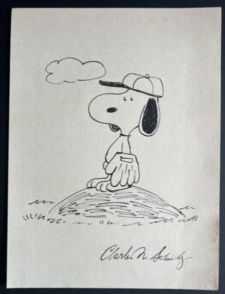 Snoopy playing Baseball drawing by Charles Schulz No Reserve (1 of 1)
