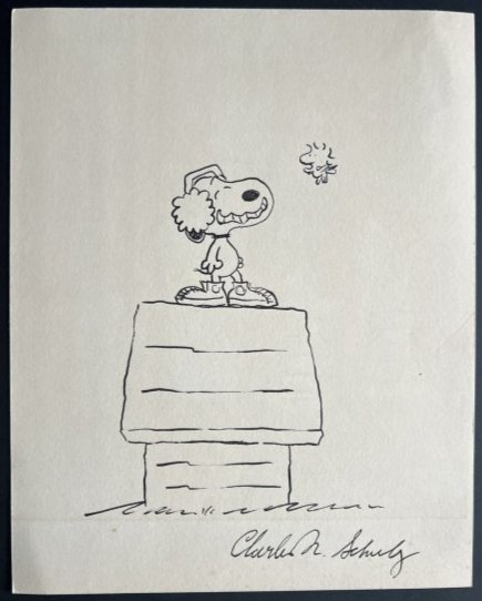 Snoopy and Woodstock drawing by Charles Schulz No Reserve (1 of 1)