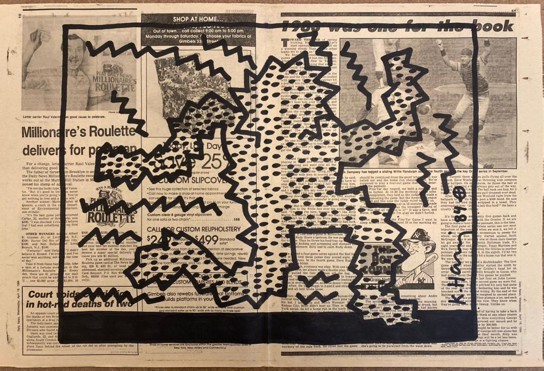 Keith Haring  Zig Zag Man 1984 Newspaper Very Large double page (1 of 1)