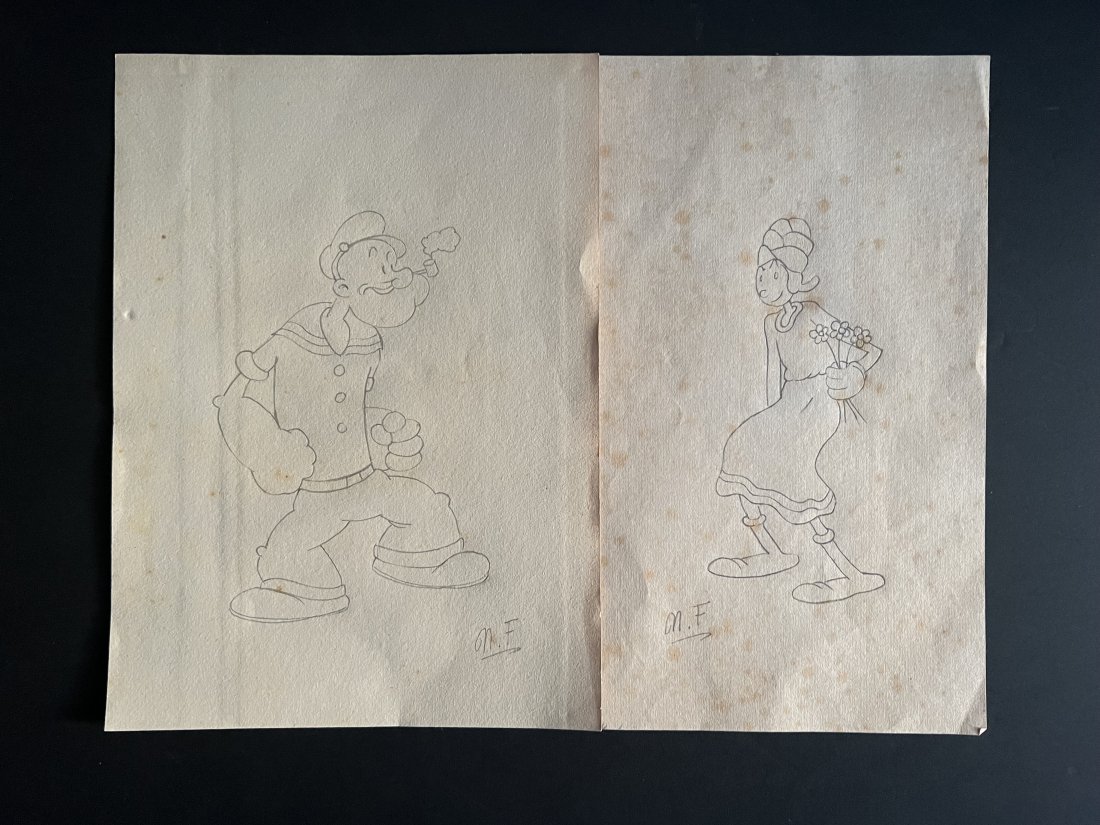 Popeye and Olive by Max Flescher drawing 1920's No Reserve (1 of 1)