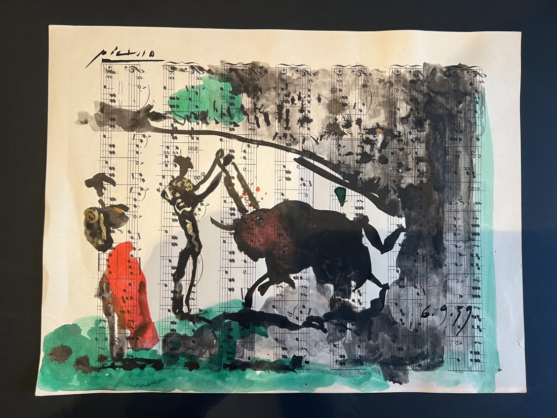 Pablo Picasso painting Fuerza Inmortal 6.9.1959 No Reserve: Pablo Ruiz Picasso (25 October 1881 - 8 April 1973) was a Spanish painter, sculptor, printmaker, ceramicist and theatre designer who spent most of his adult life in France. An original painting to a v
