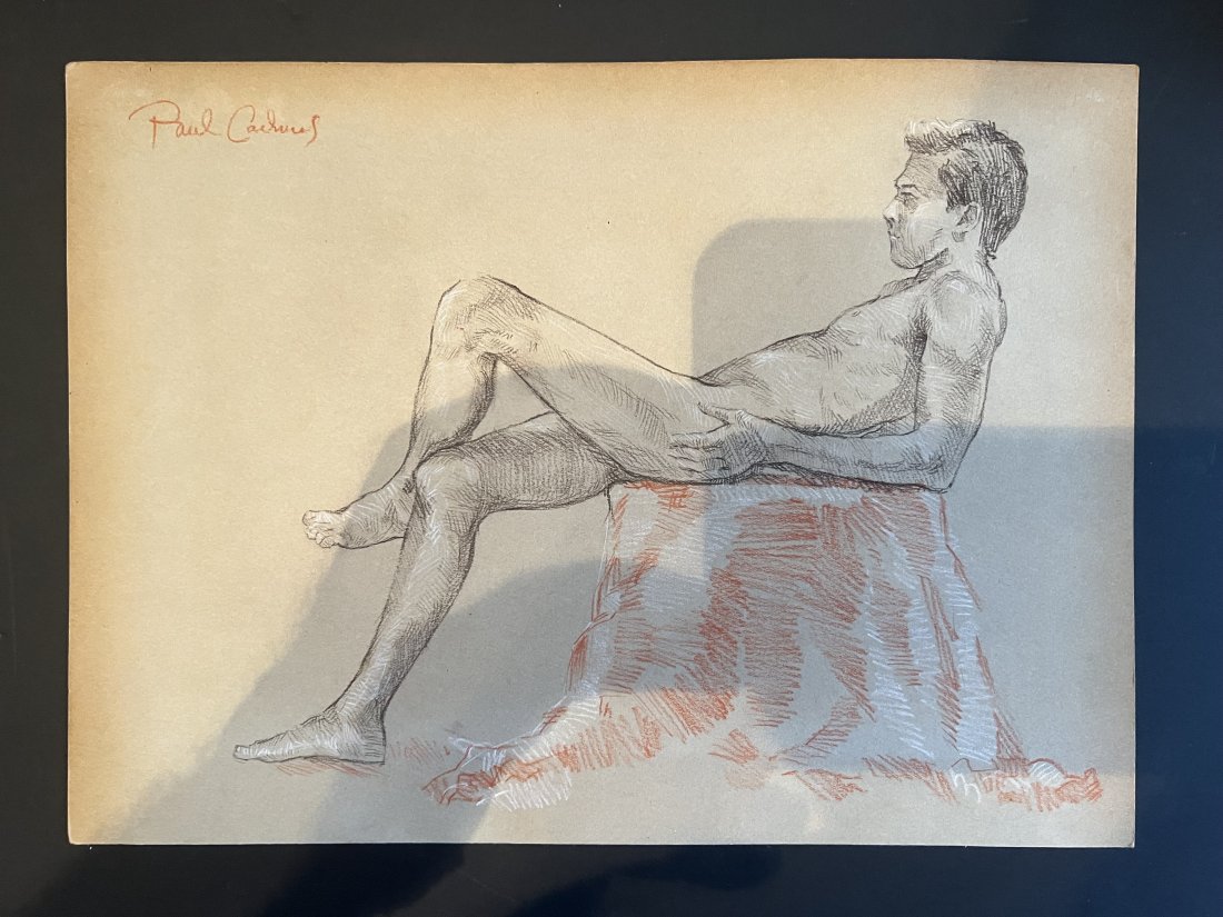 Paul Cadmus original drawing in chalk Watching No Reserve: Paul Cadmus (December 17, 1904 – December 12, 1999) was an American artist widely known for his egg tempera paintings of gritty social interactions in urban settings. He also produced many highly fi