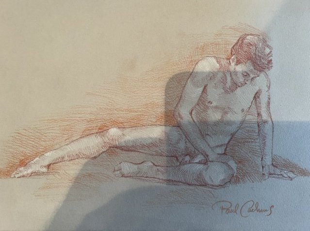 Paul Cadmus original drawing in chalk Melancholia No Reserve: Paul Cadmus (December 17, 1904 – December 12, 1999) was an American artist widely known for his egg tempera paintings of gritty social interactions in urban settings. He also produced many highly fi
