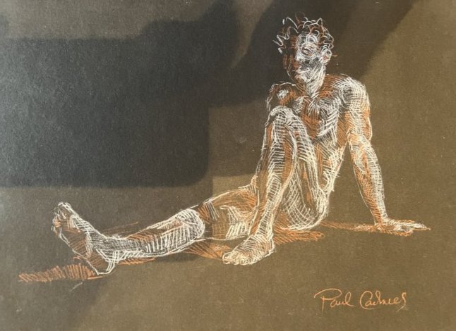 Paul Cadmus original drawing in chalk to black card In Peace No Reserve: Paul Cadmus (December 17, 1904 – December 12, 1999) was an American artist widely known for his egg tempera paintings of gritty social interactions in urban settings. He also produced many highly fi