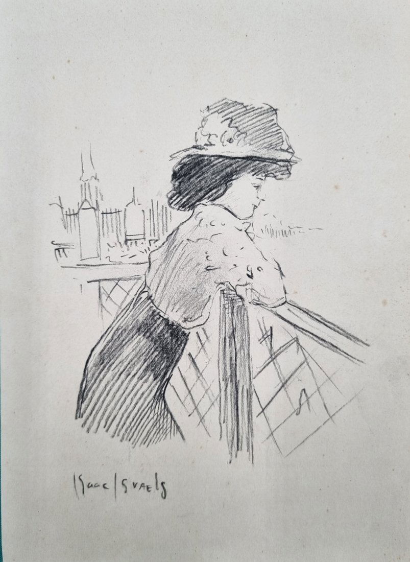 Isaac Lazarus Israels original drawing lady wondering No Reserve (1 of 1)