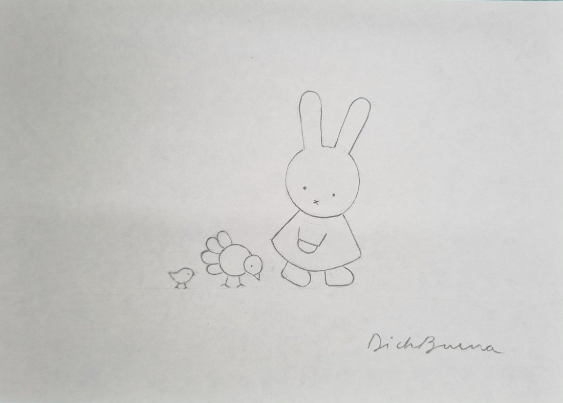 Dick Bruna Miffy with a Bird drawing No Reserve. (1 of 1)