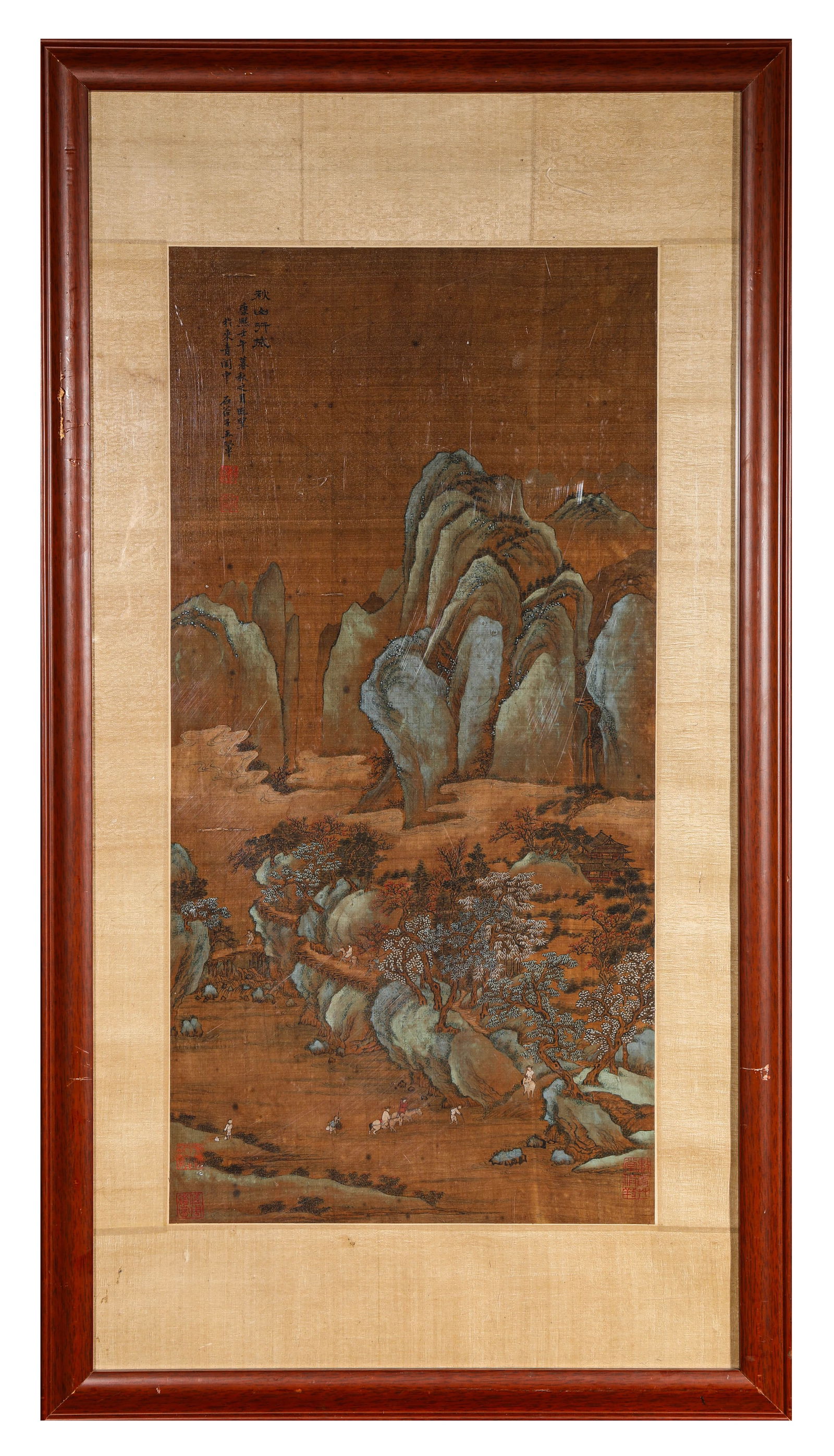 A WANG HUI MARK. CHINESE FIGURE PAINTING: 12 5/8 in. (32 cm) wide; 26 in. (66 cm) high.