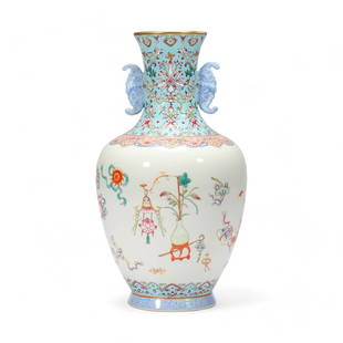 A QING DAOGUANG PERIOD FAMILLE ROSE ANTIQUE VASE: 12 in. (30.5 cm.) high; 6 5/16 in. (16 cm.) wide