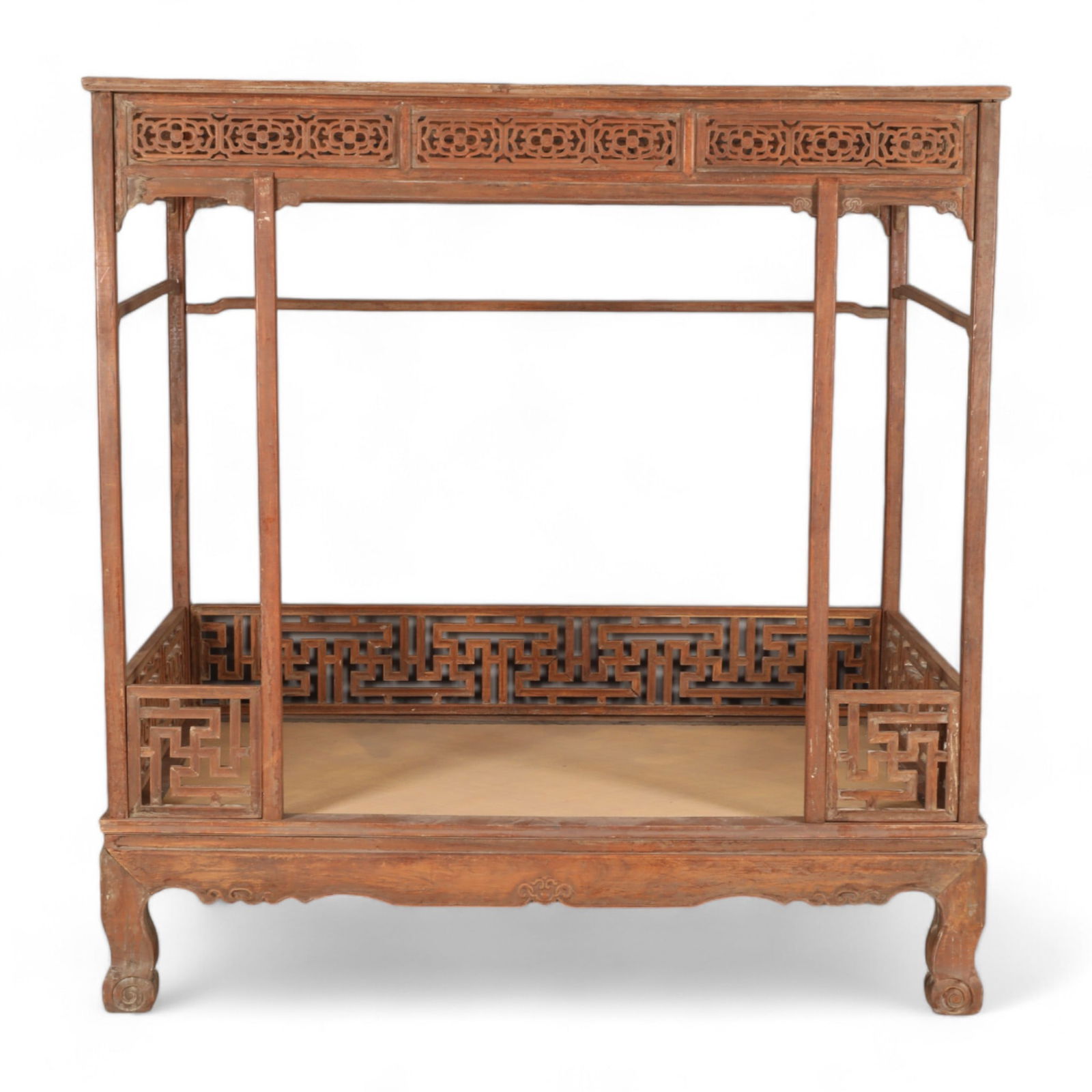 A RARE HUANGHUALI FOUR-POSTER BED, JIAZICHUANG: 87 3/8 x 57 7/8 x 90 15/16 in. (222 x 147 x 231 cm.) 黃花梨萬字紋架子牀