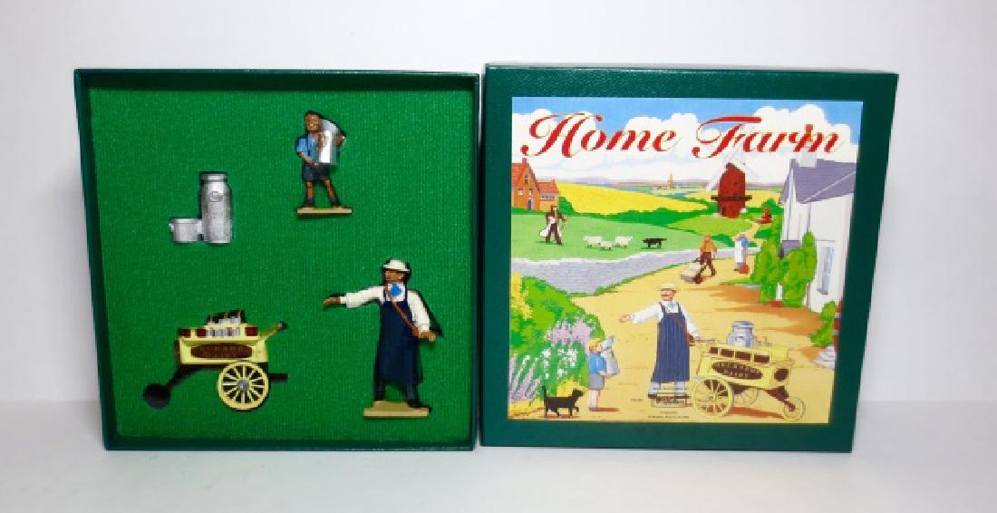 Britains Home Farm Milk Cart Set #8709: 4 pieces. Very good condition. Box very good.