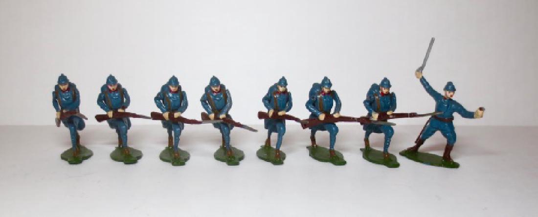 Comet French Infantry Set: 8 pieces. Very good to good condition. Some paint wear. Officer's pistol broken. No box.